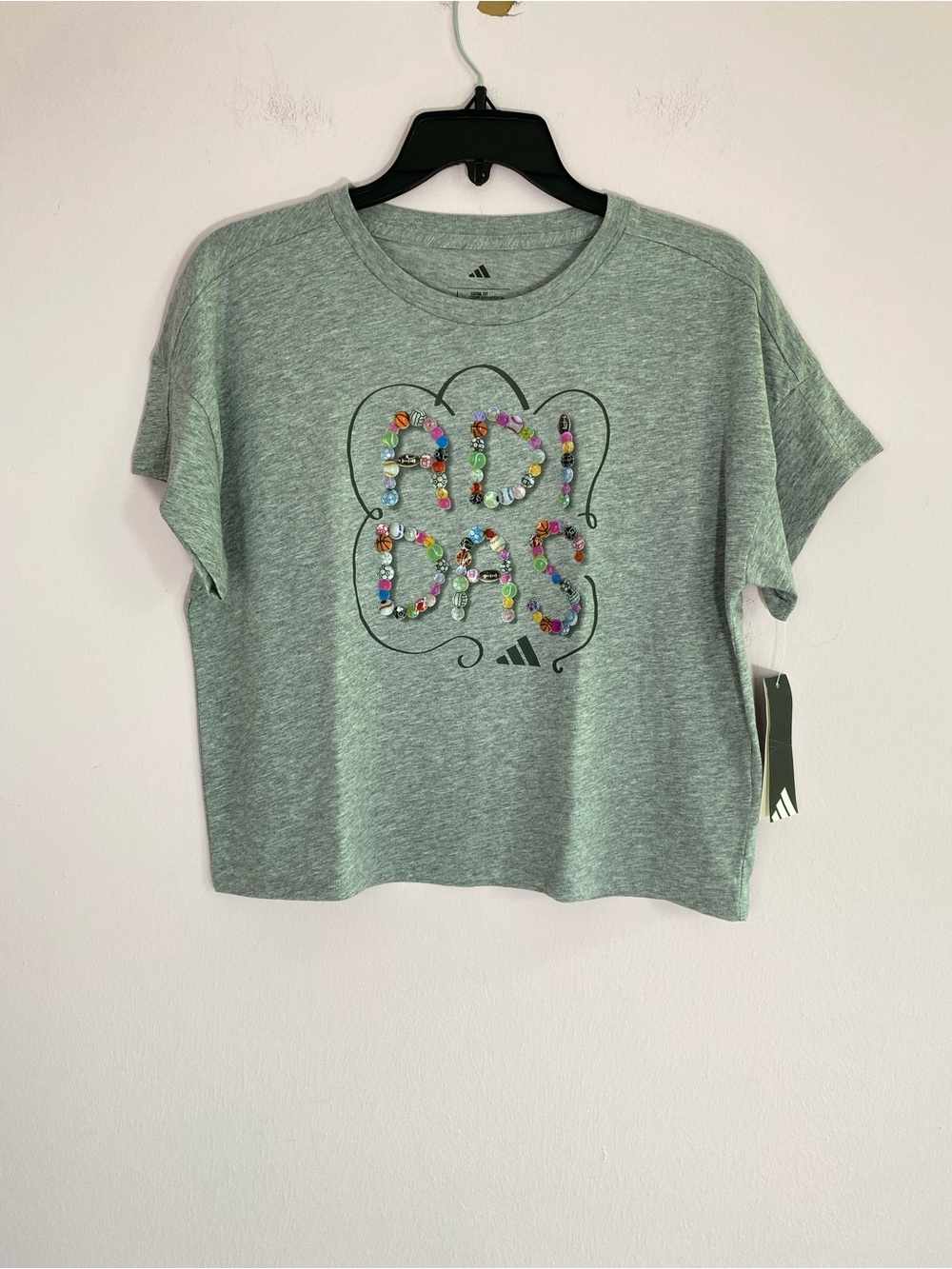 Brand new! Adidas gray crop top with multicolored floral graphic